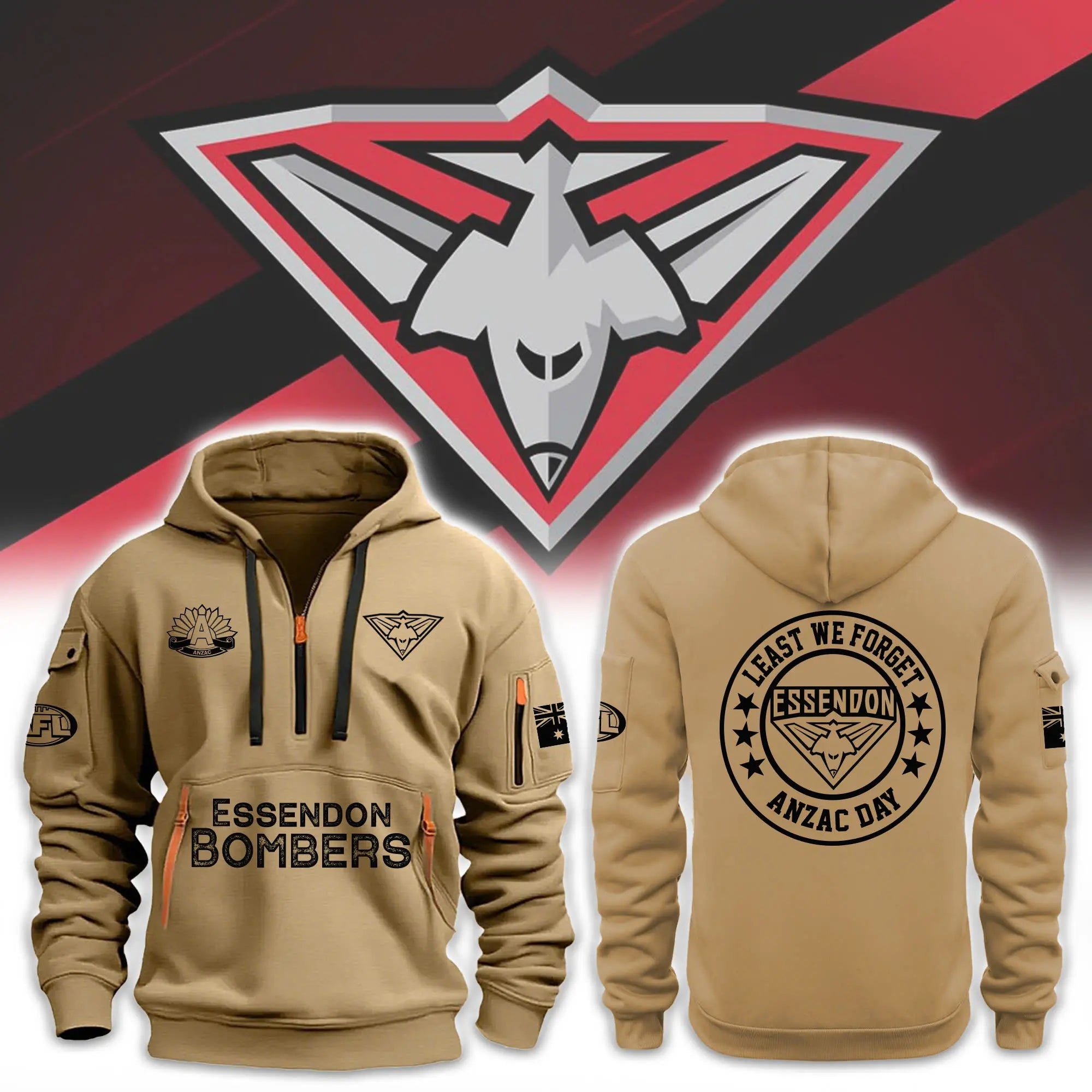 Essendon Bombers Anzac Day Premium Hoodie